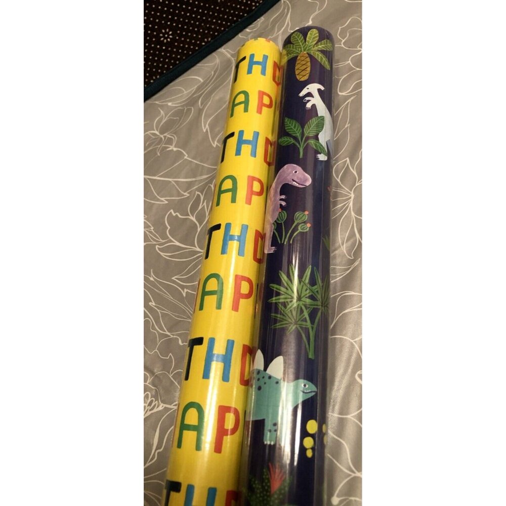 Hallmark Kids Birthday Wrapping Paper (2 Rolls: 55 sq. ft. ttl), Dinosaurs, HB